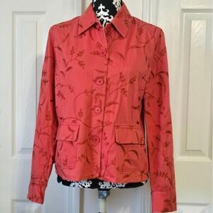 Jones New York Sport Coral Embroidered Floral Button‎ Front Jacket Womens Medium